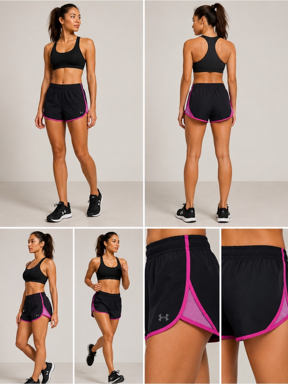 Under Armour Black and Pink Athletic Shorts Lightweight Design